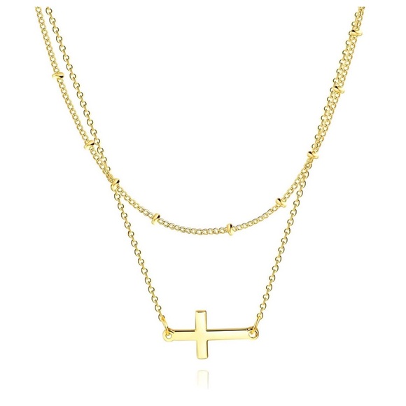 Jewelry - B8. Side Bar Cross Double Necklace